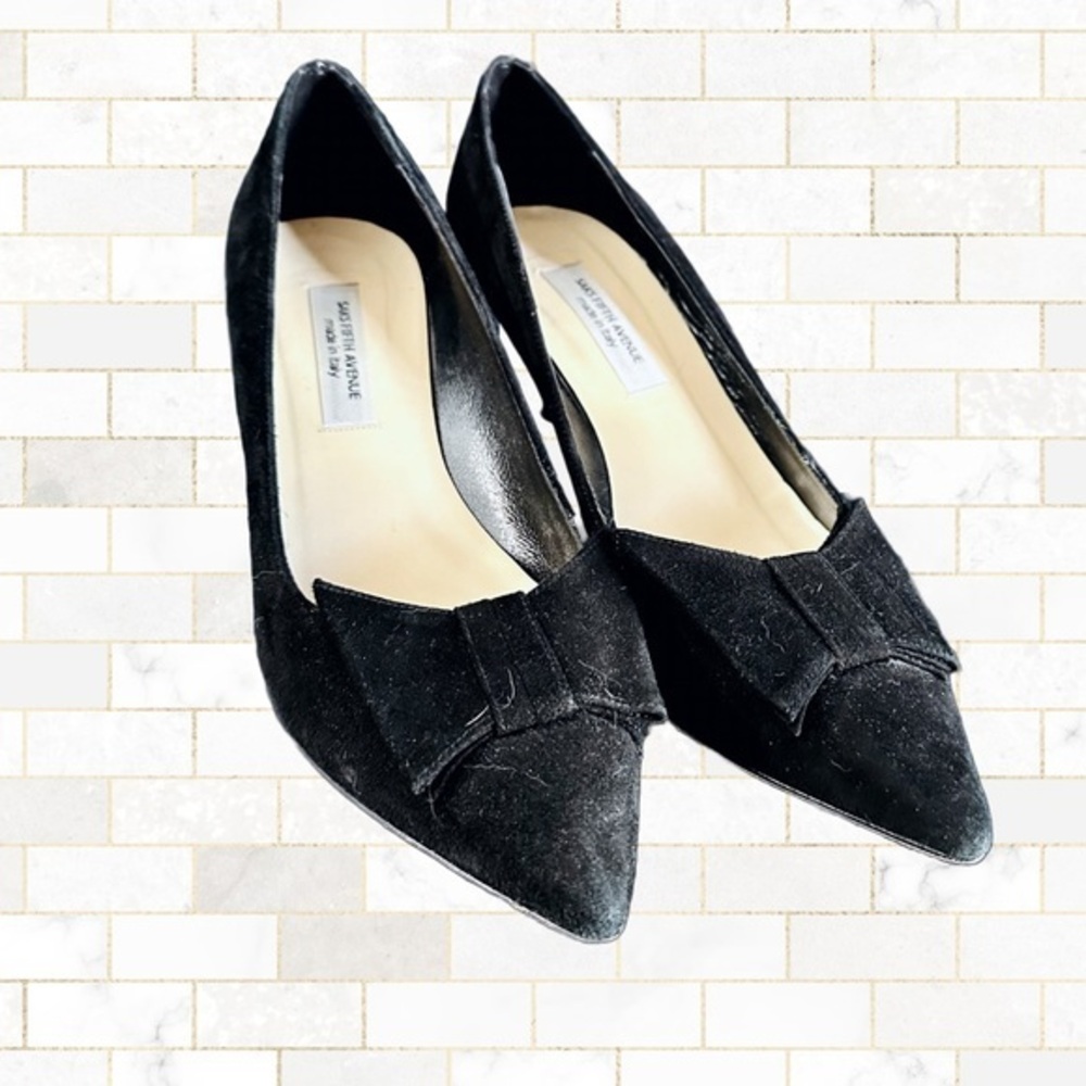 Saks Fifth Ave Pointed Bow Velvet Heels Size 8.5